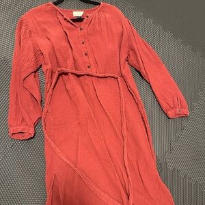 Universal Brick Red Textured midi modest dress